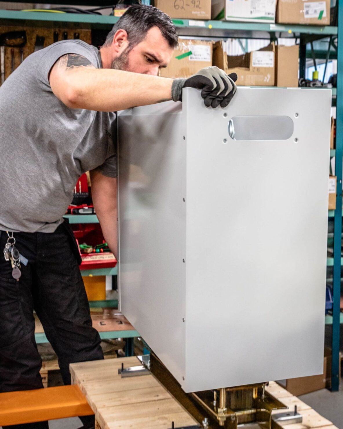 The enclosure is mounted on the transformer